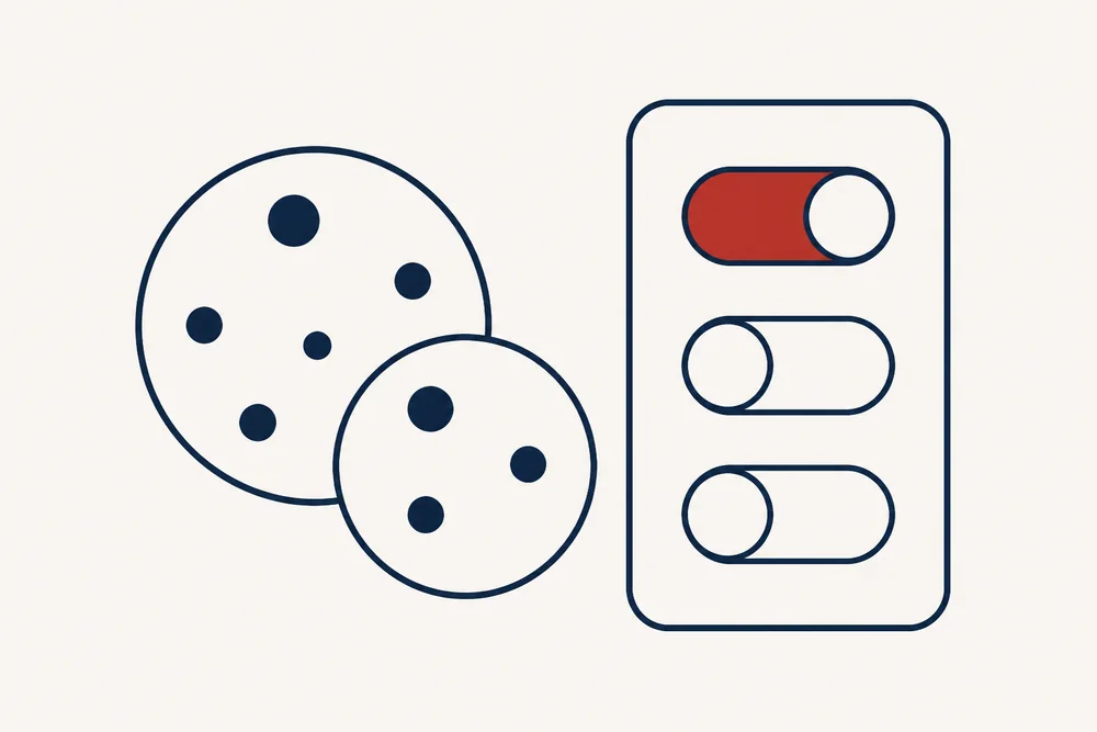 Dos galletas junto a un panel con tres interruptores, uno activado.